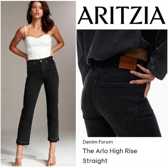 Denim Forum Arlo Straight Jean Size 27 Black High Rise Organic Cotton Button Fly - Picture 6 of 13